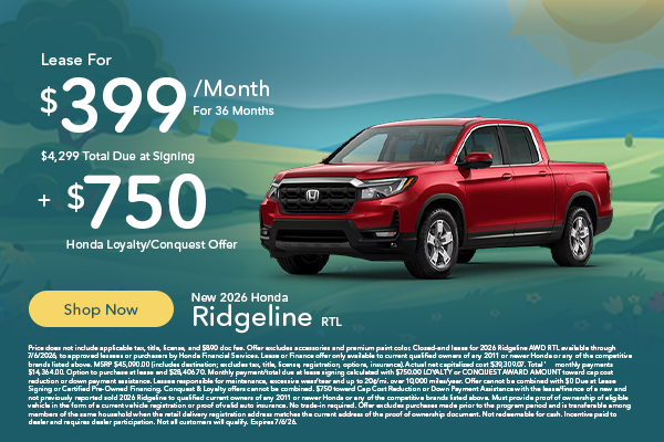 New 2026 Honda Ridgeline RTL