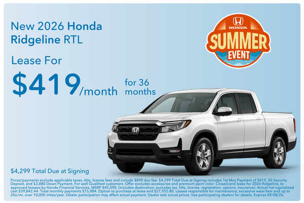 New 2026 Honda Ridgeline RTL