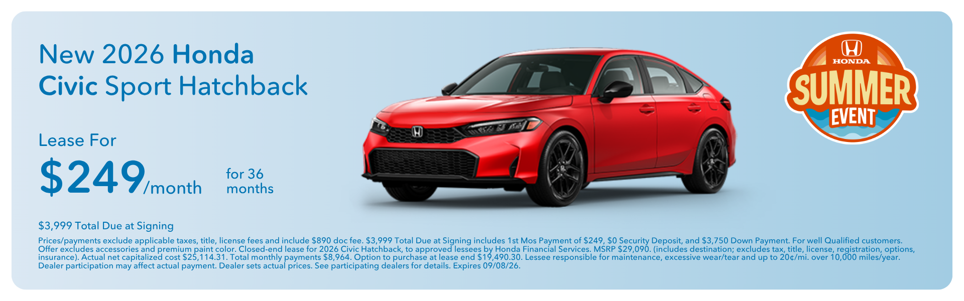 New 2026 Honda Civic Sport Hatchback