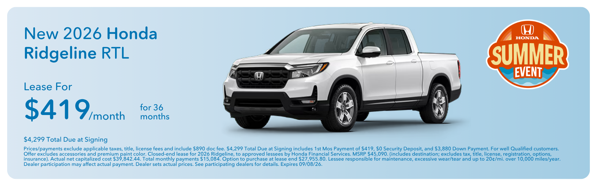 New 2026 Honda Ridgeline RTL