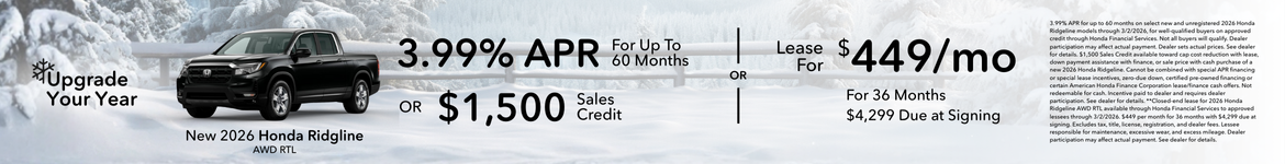 New 2026 Honda Ridgeline AWD RTL 