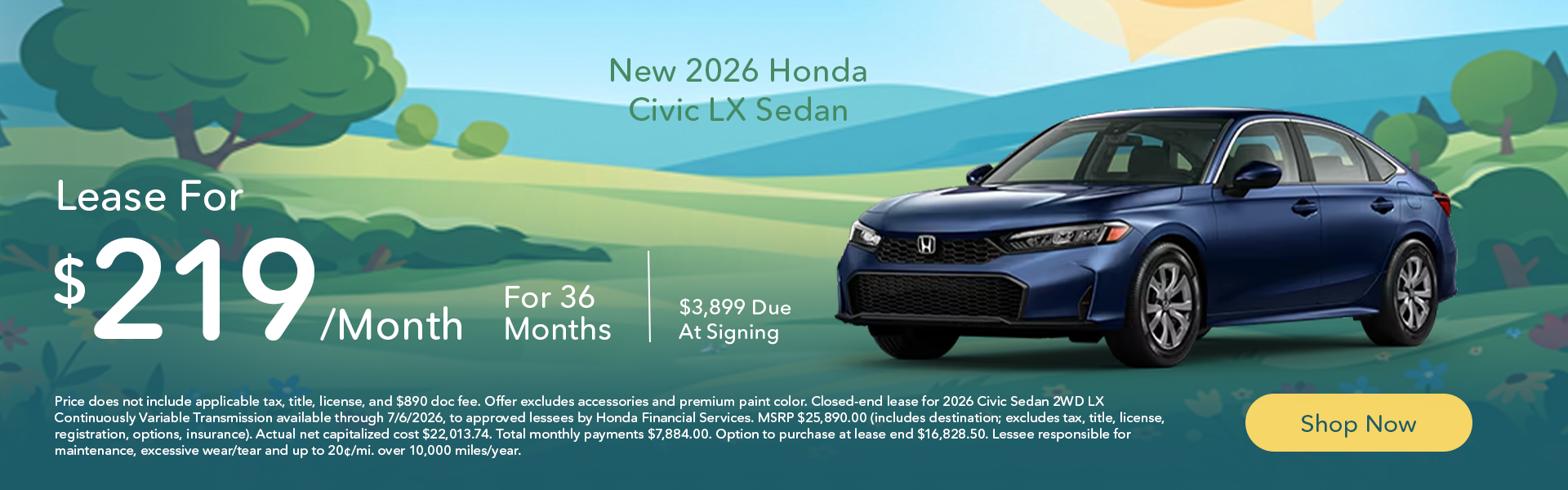 New 2026 Honda Civic LX Sedan