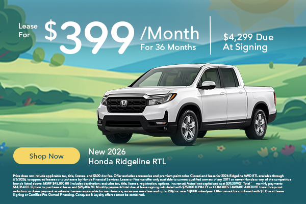 New 2026 Honda Ridgeline RTL