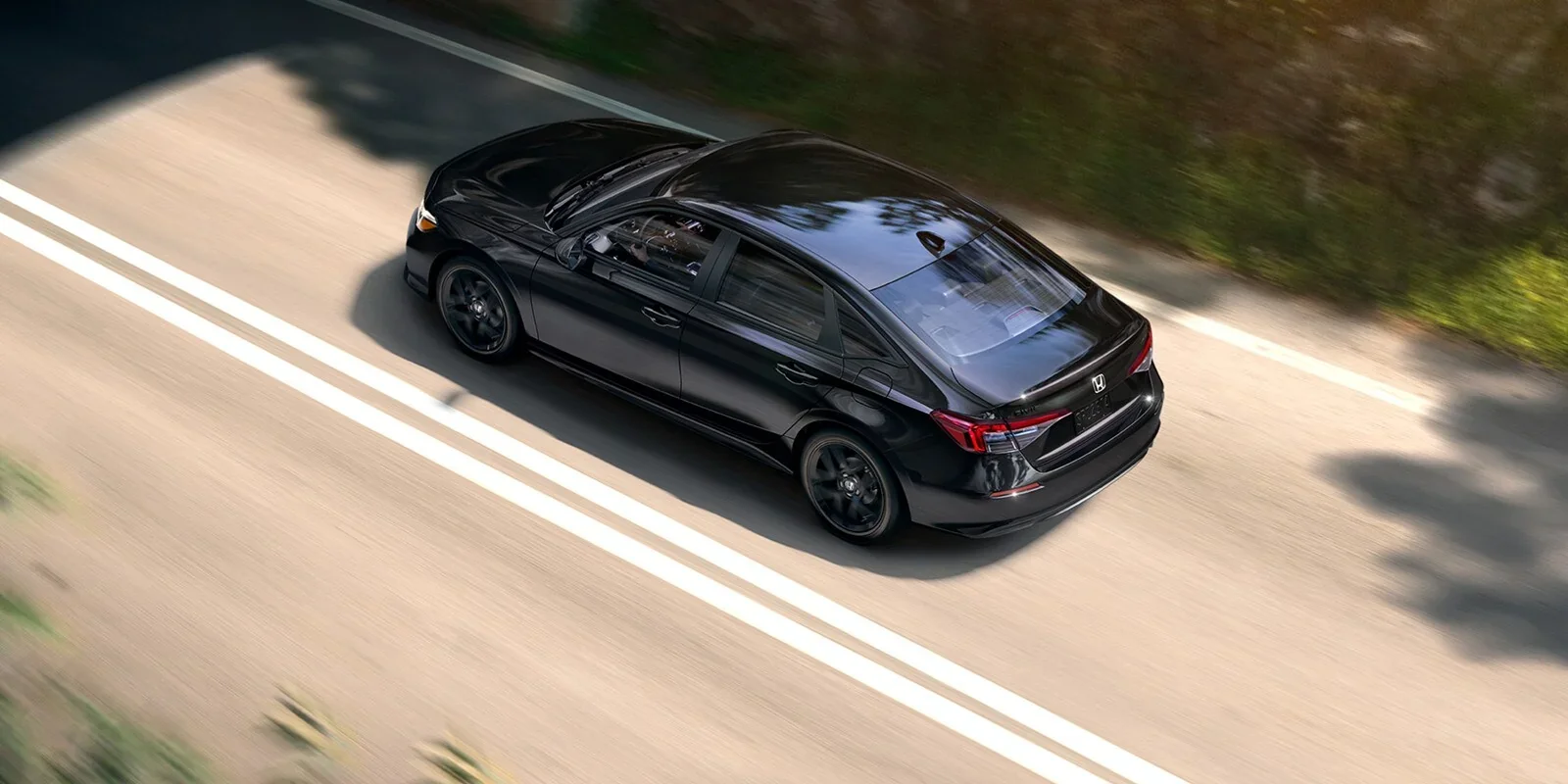 2026 Honda Civic Sport high angle exterior view, Crystal Black Pearl